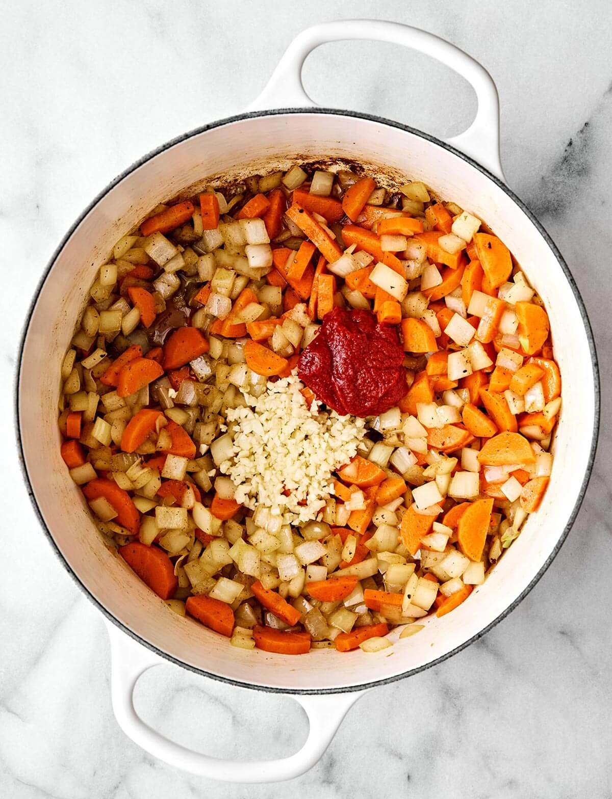 Cooking vegetables in a pot.