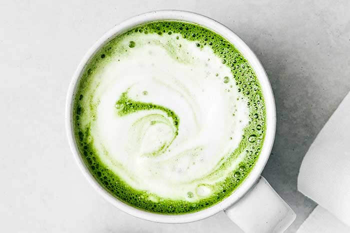 A mug of matcha latte.