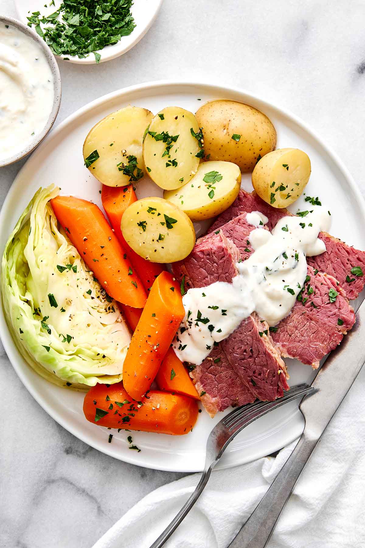 Corned beef and cabbage plate.