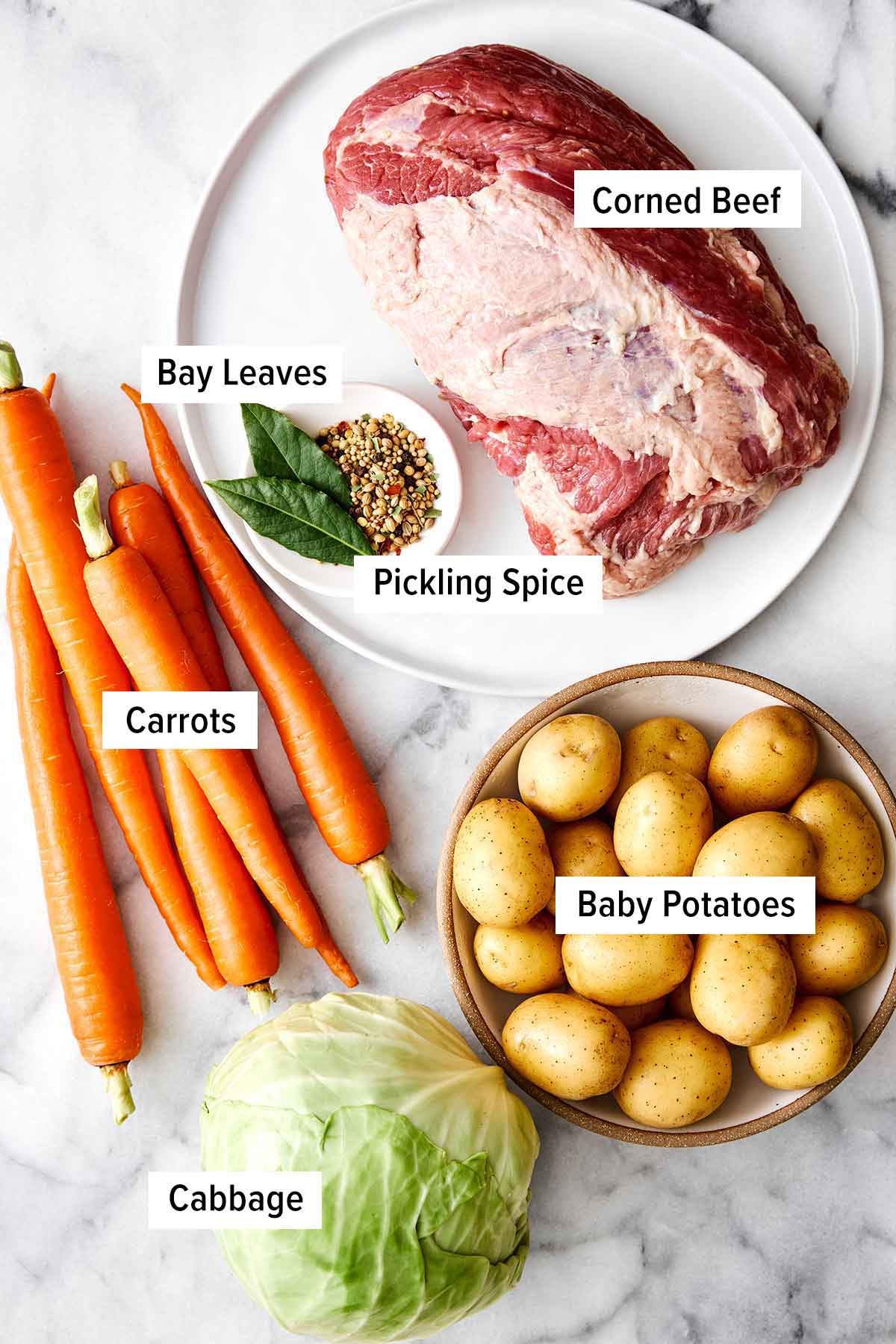 Ingredients for corned beef and cabbage.