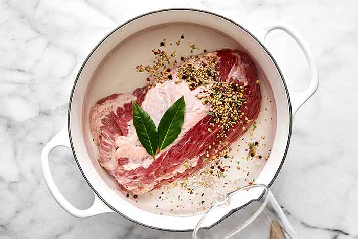 Step one of corned beef and cabbage: Cook the meat.