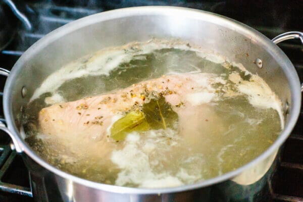 Cooking brisket in a steel pot for corned beef and cabbage
