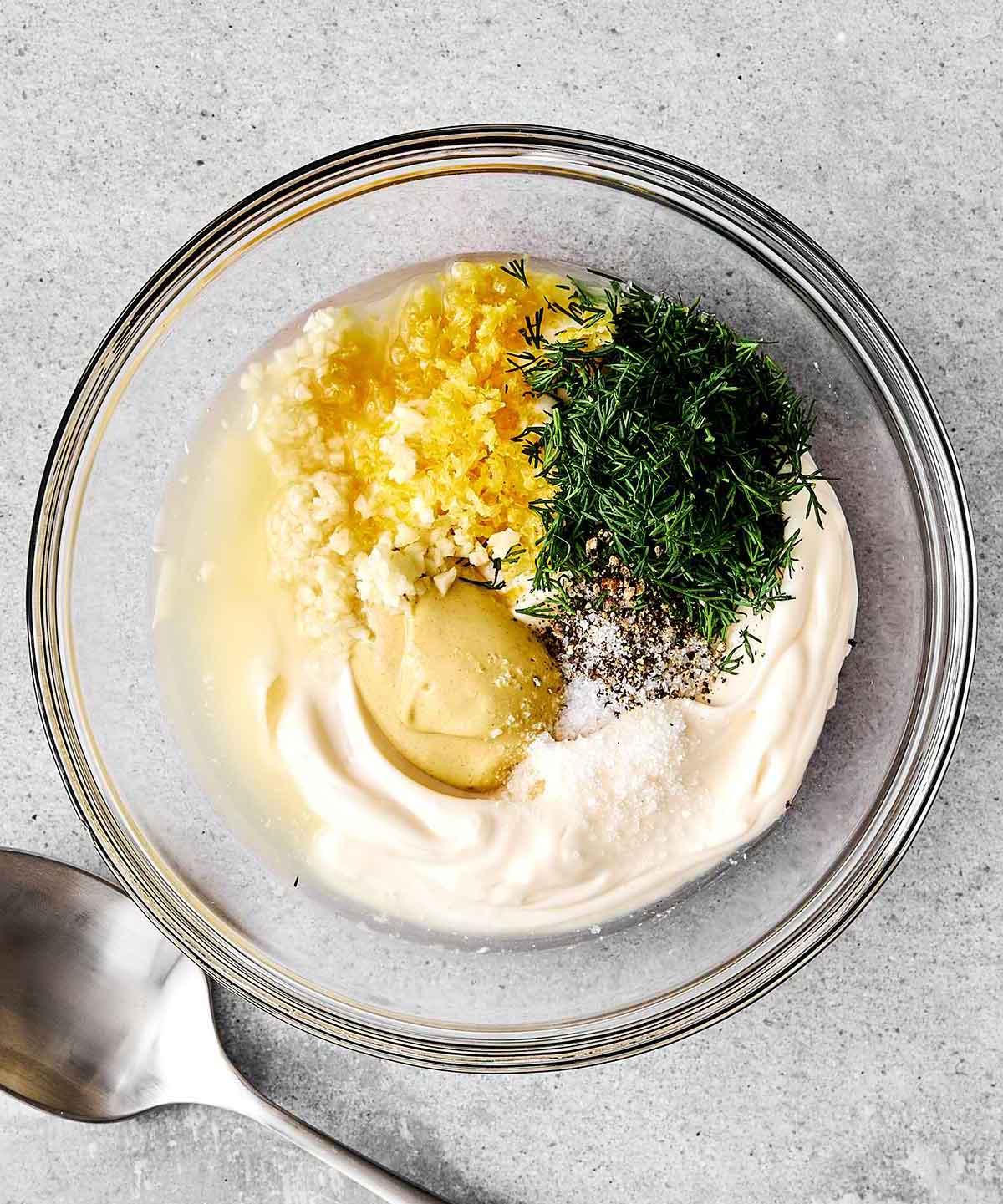 Shrimp salad sauce in a bowl.