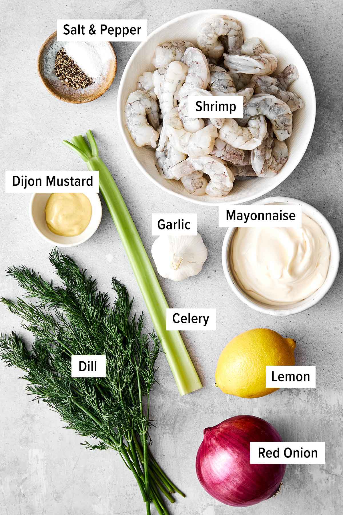 Shrimp salad ingredients.