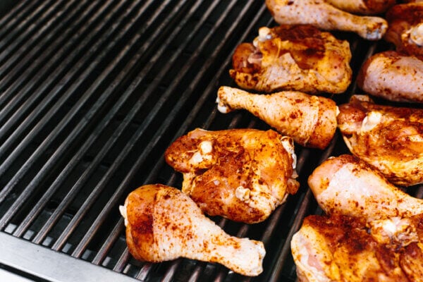 A grill with BBQ chicken