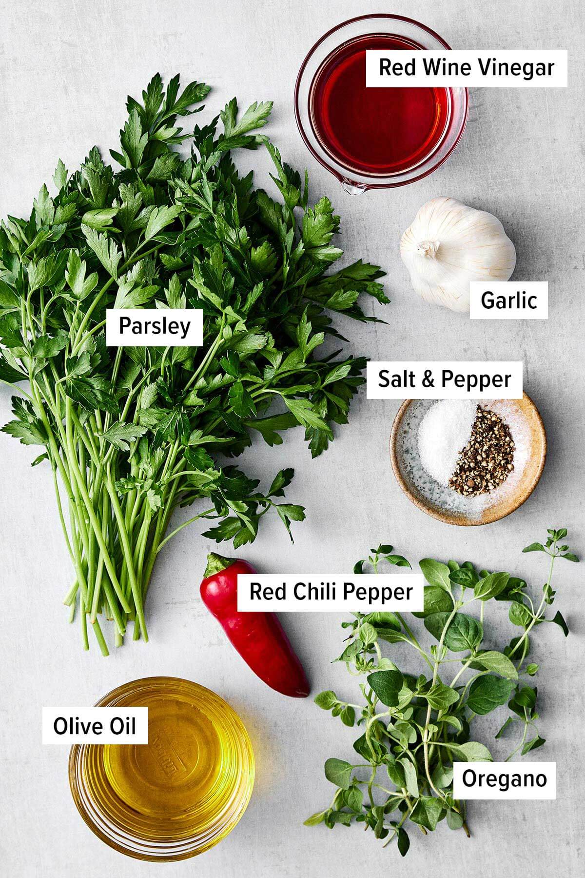 Ingredients for chimichurri sauce.