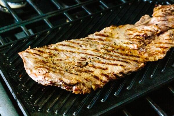 Skirt steak on a grill