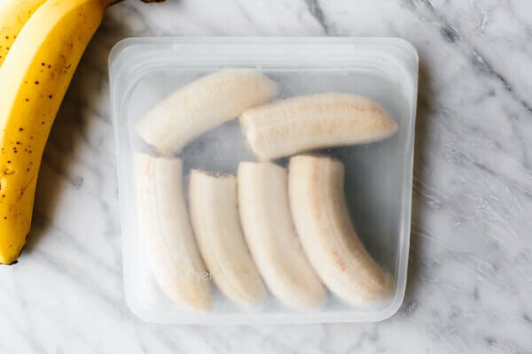 A bag of frozen banana pieces