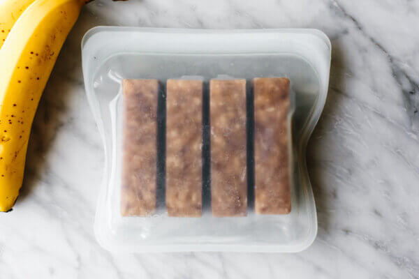 A bag of frozen mashed bananas