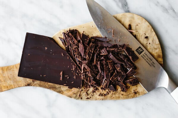 A board of chopped chocolate for mint chocolate chip nice cream
