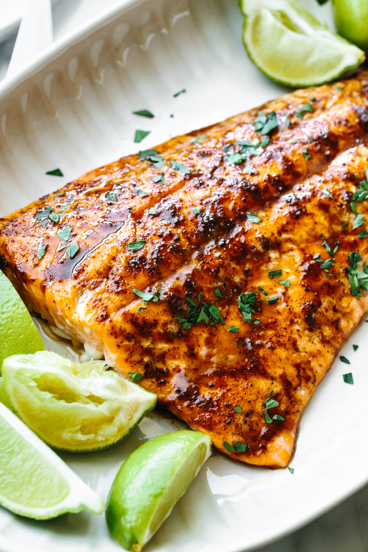 A close up of a chili lime baked trout