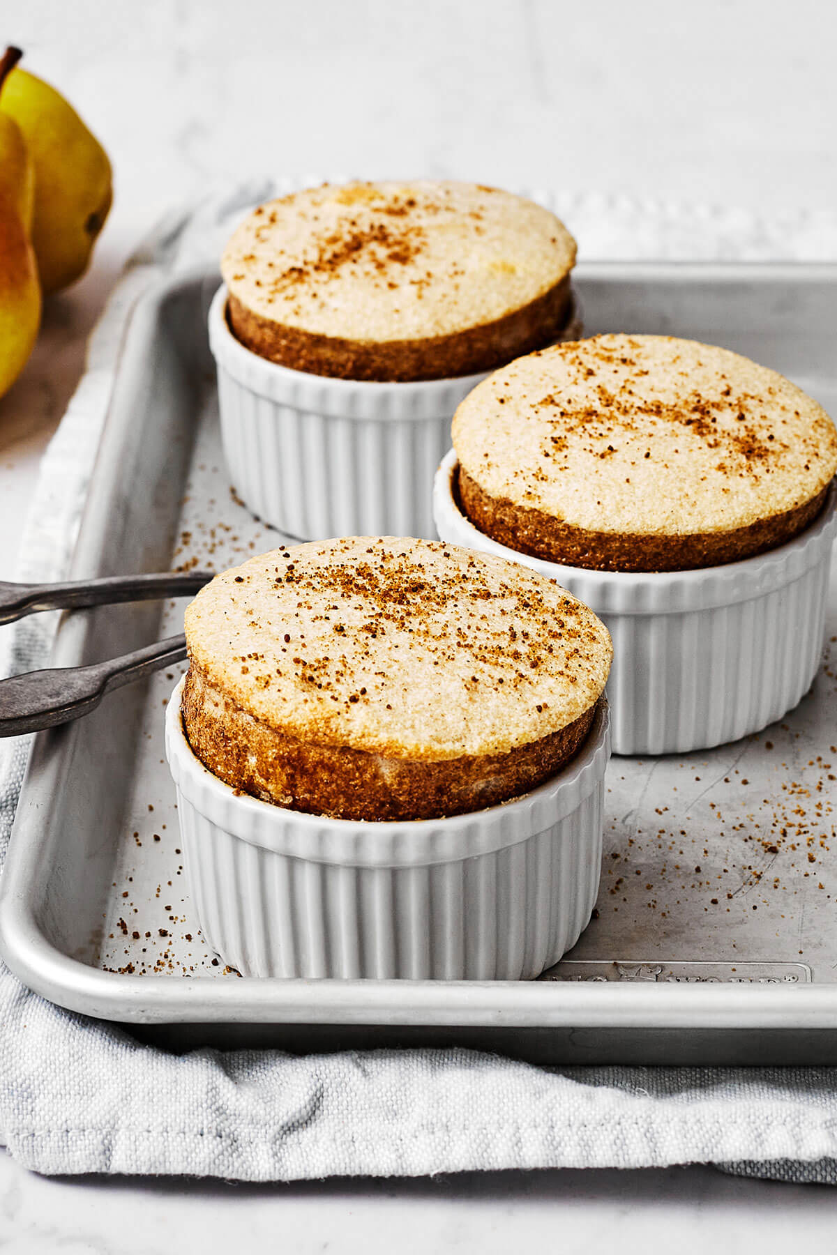 Spiced pear souffle in 3 ramekins