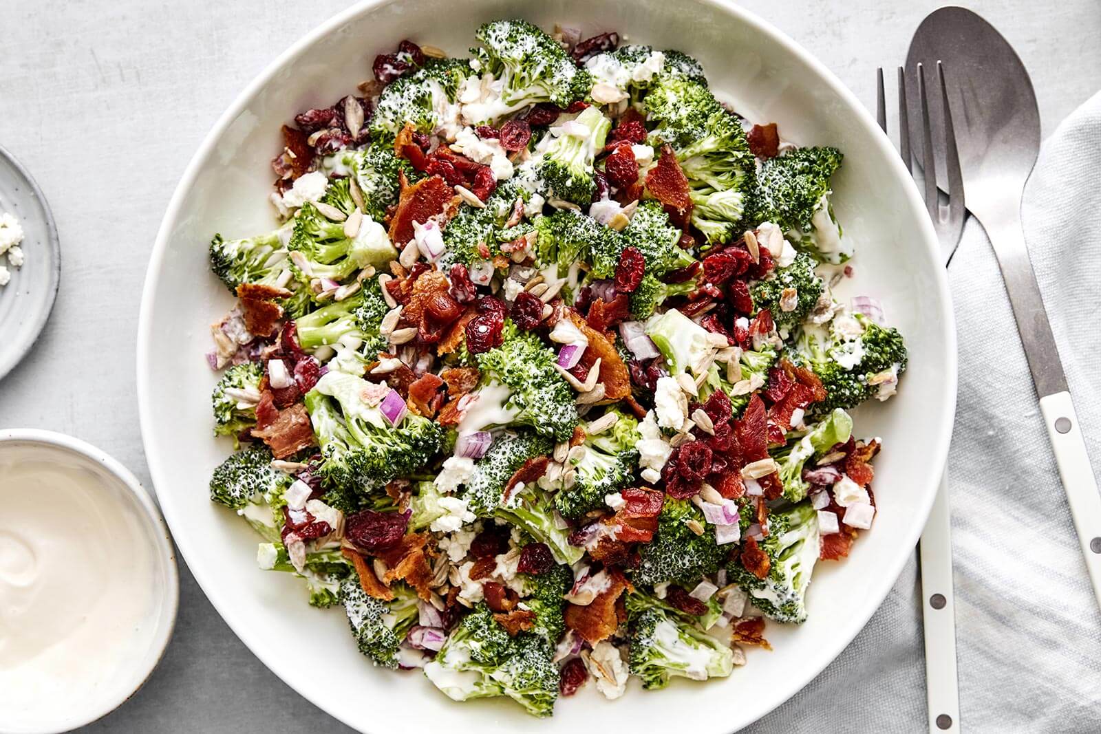 Broccoli salad recipe in a bowl.