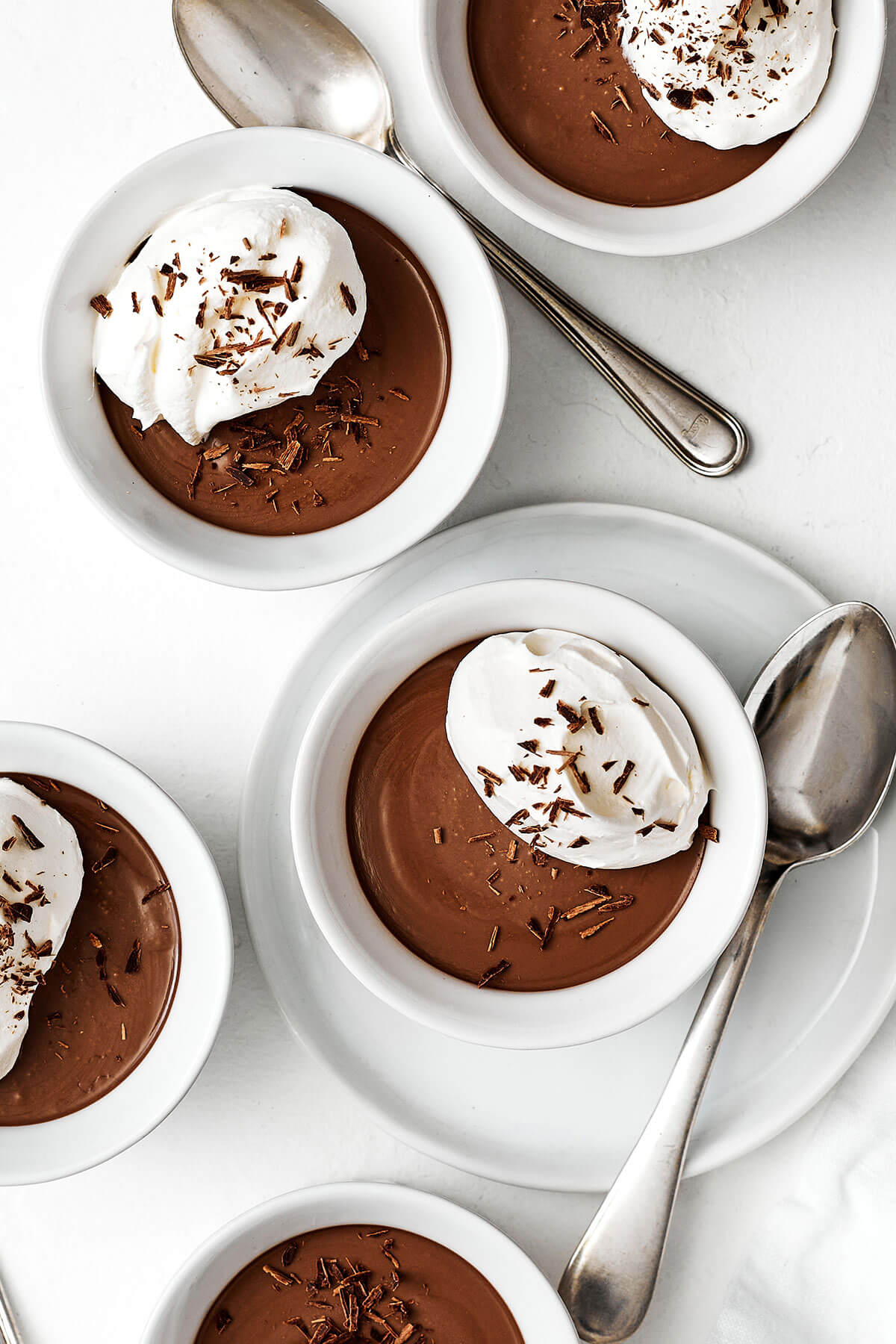 Chocolate pots de creme with spoons