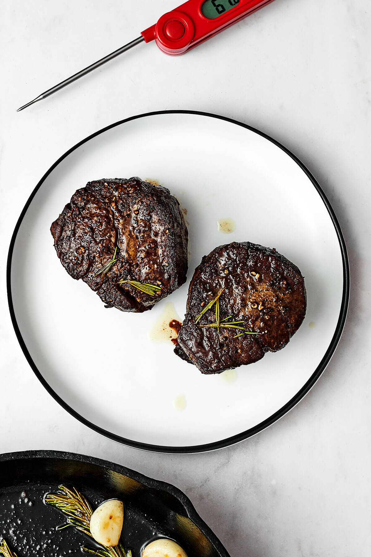 Cooked filet mignon steaks on a plate