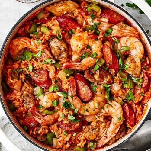 A pot of jambalaya.