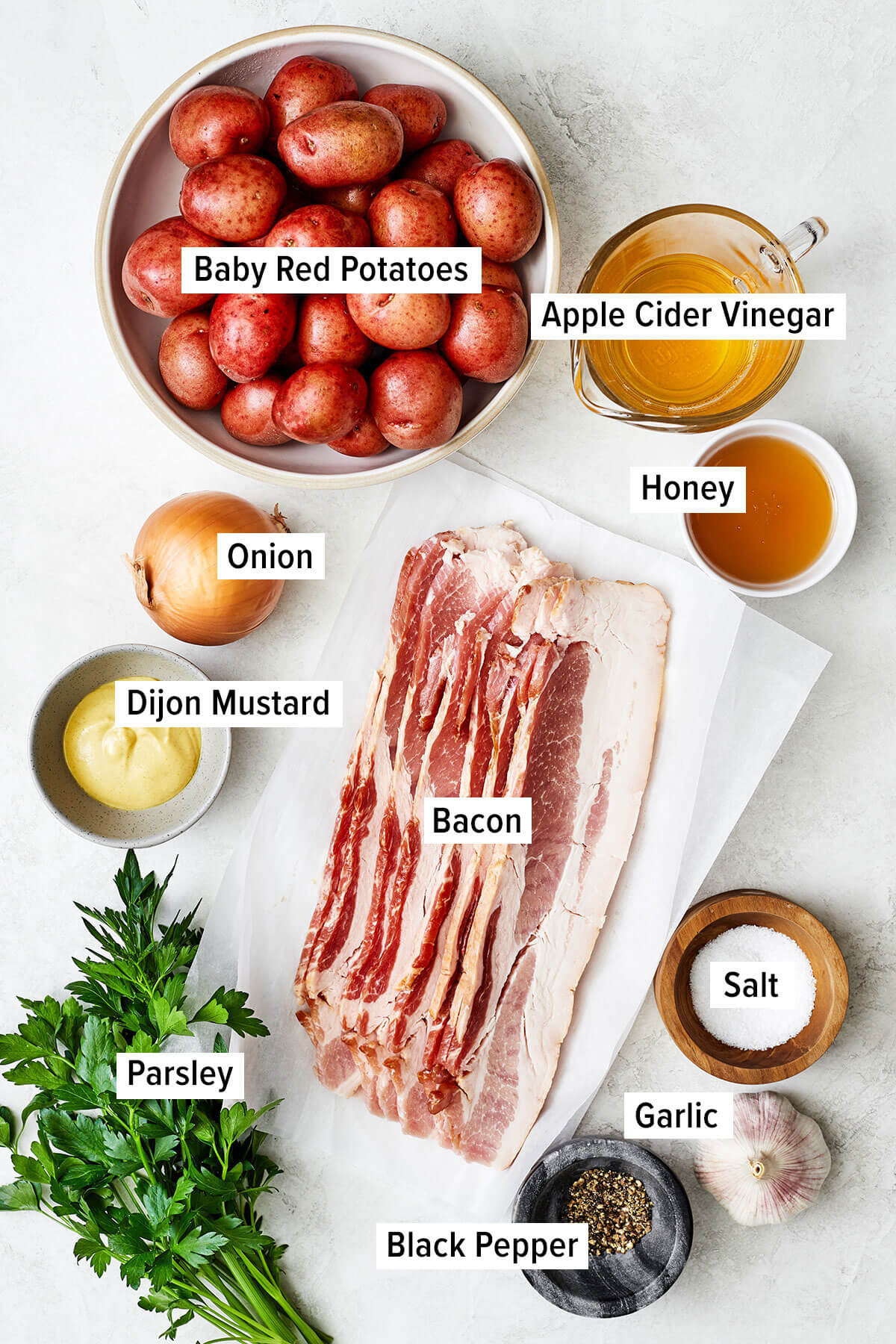 Ingredients for German potato salad on a table