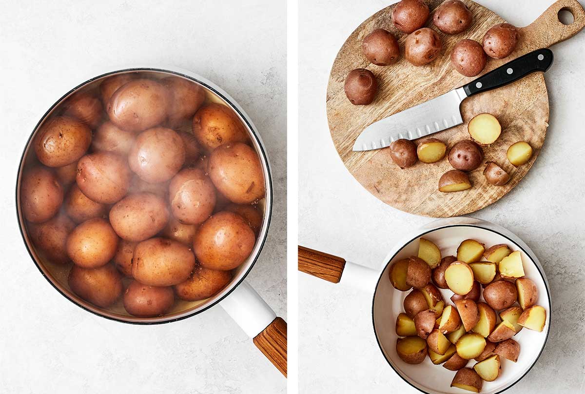 Cooking potatoes in a pot for German potato salad