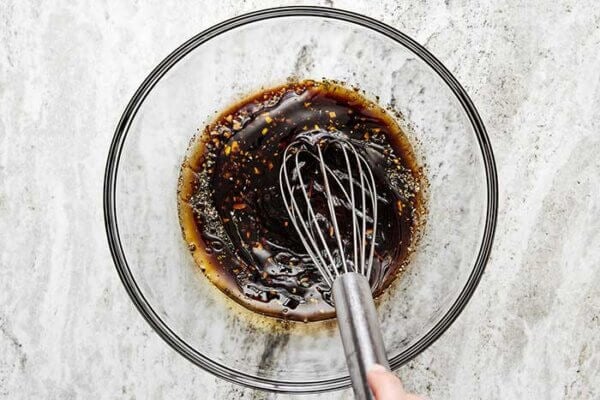 Beef shish kabob marinade in a bowl