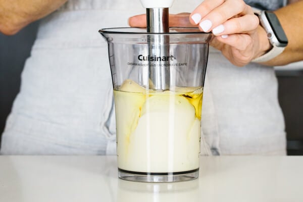 Emulsifying mayonnaise in a jar.