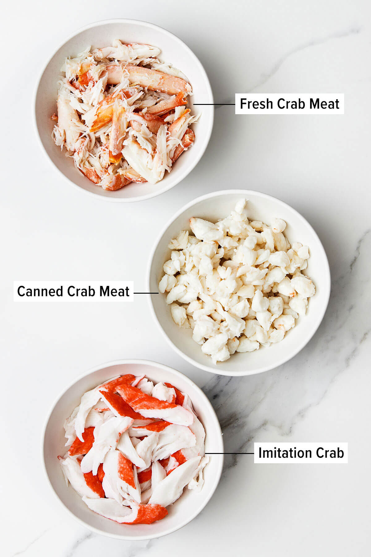 Different types of crab for crab salad
