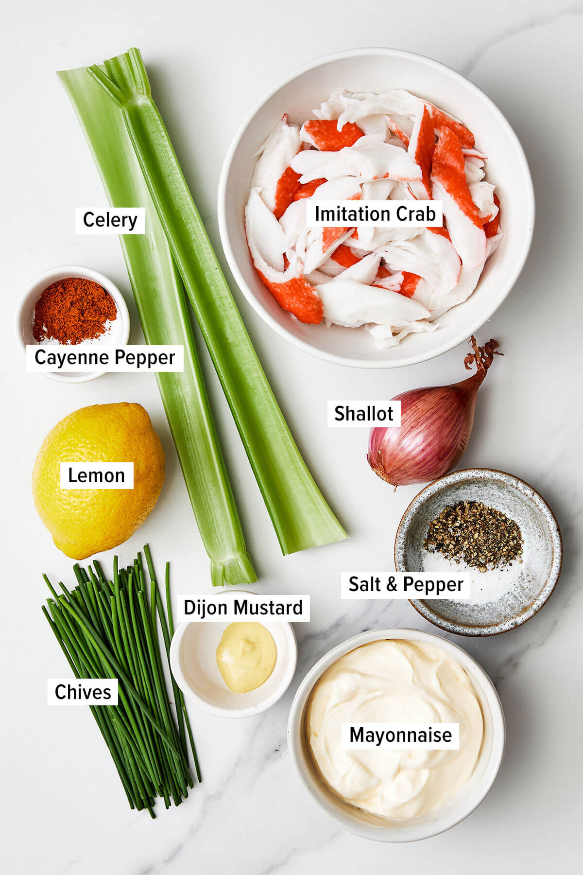 Ingredients for crab salad on a table