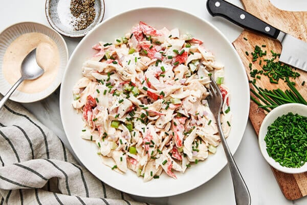 A big bowl of crab salad
