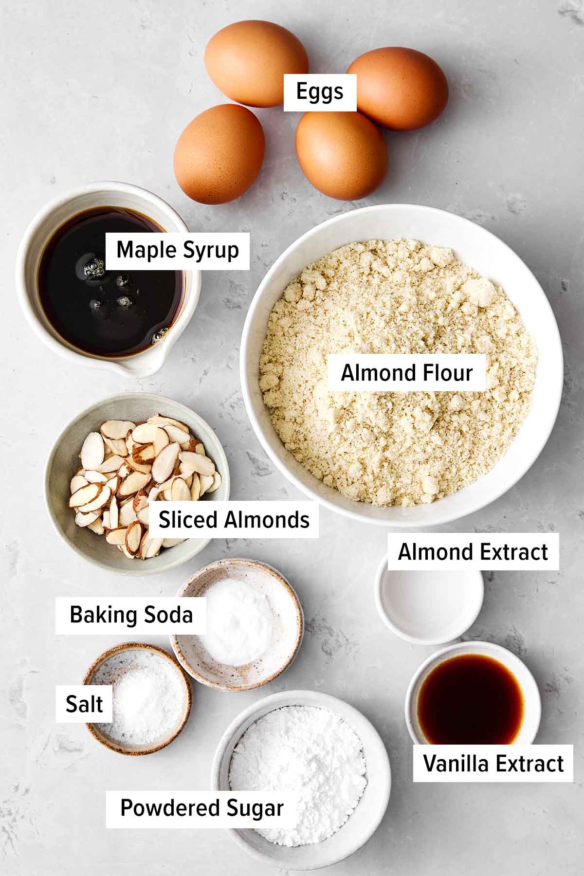 This almond cake is the perfect dessert for any occasion. Serve it plain for afternoon tea or top it with cream and fruit for the holidays! Almond cake ingredients.