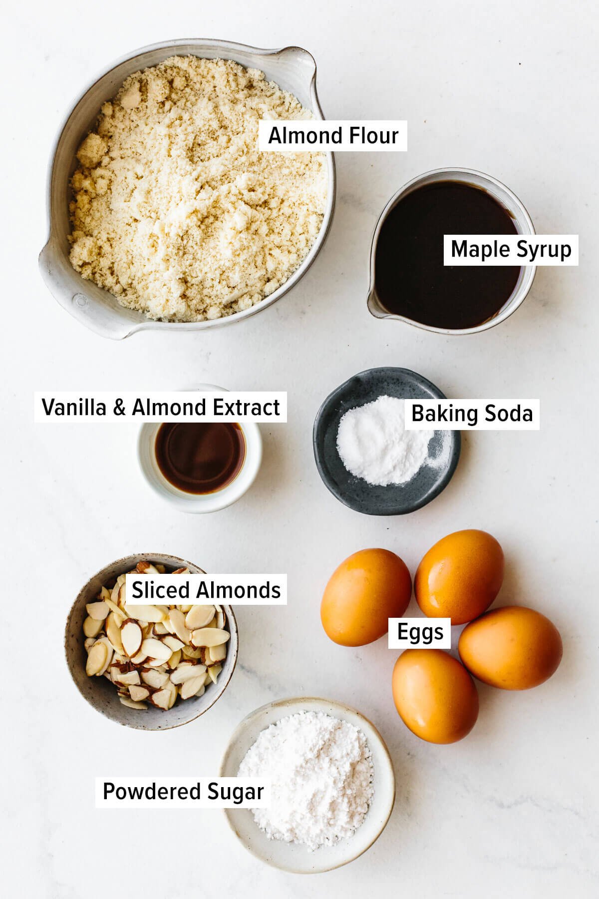 Ingredients for almond cake on a table