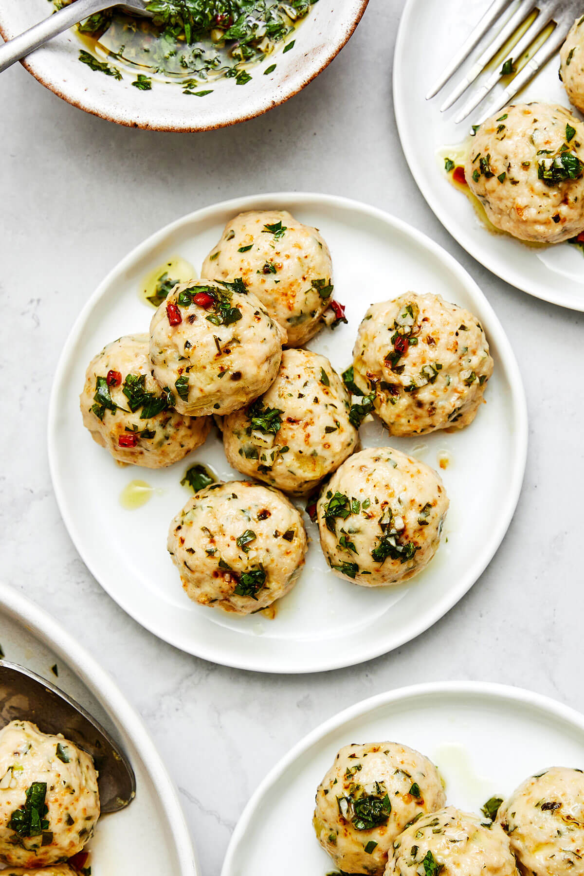 A plate of a few chicken meatballs