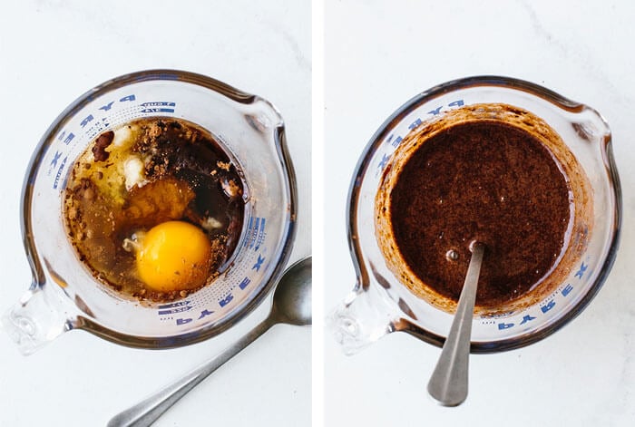 Mixing chocolate mug cake batter