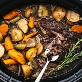 Pot roast in the slow cooker.