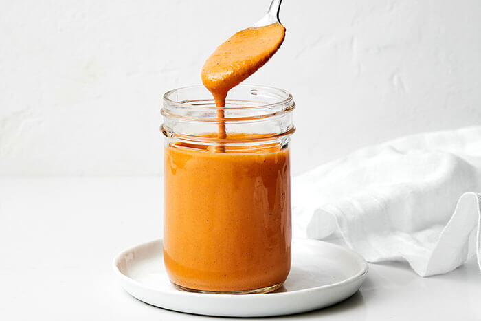 Spoonful roasted red pepper tahini sauce