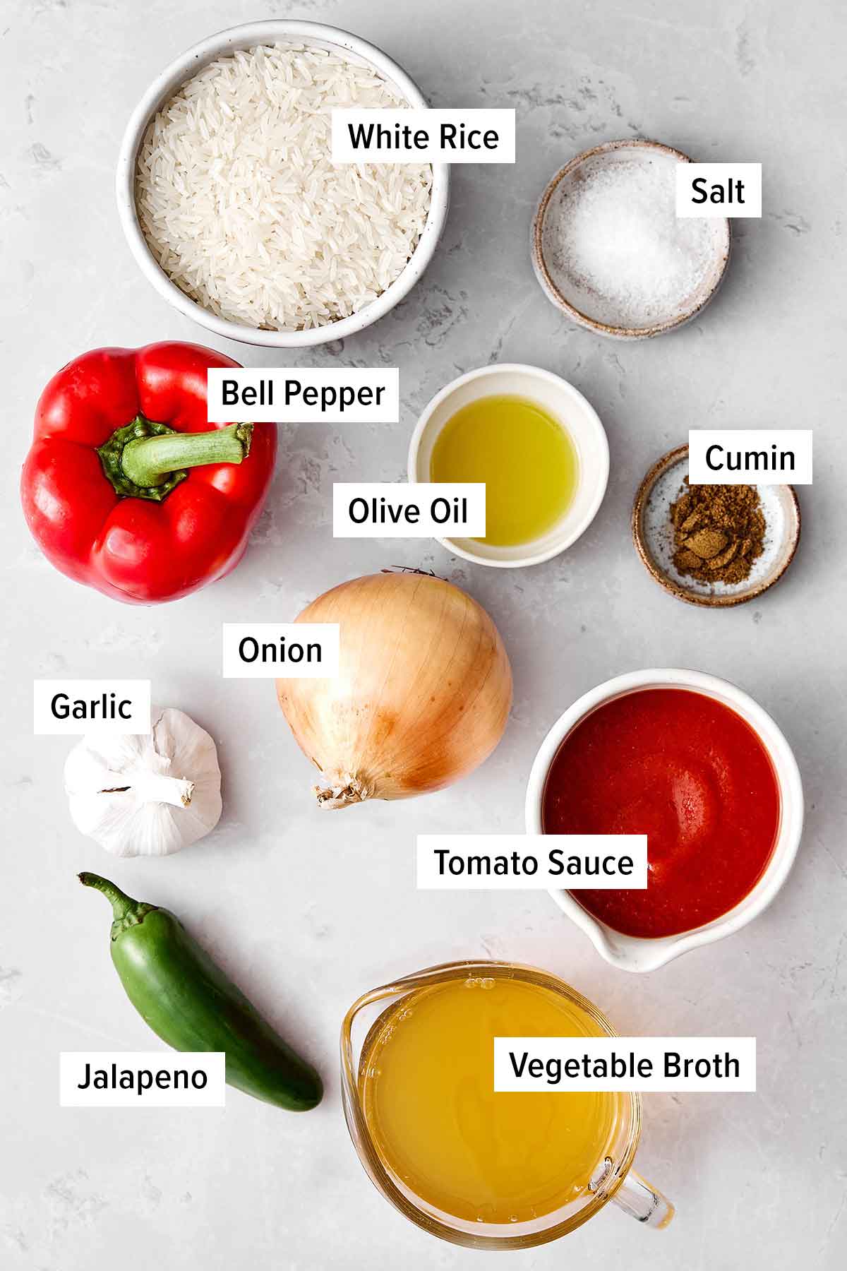 Mexican rice ingredients.