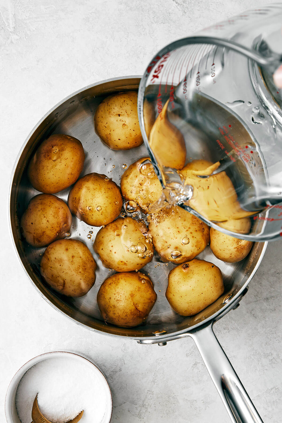 Boiling potatoes in a pot