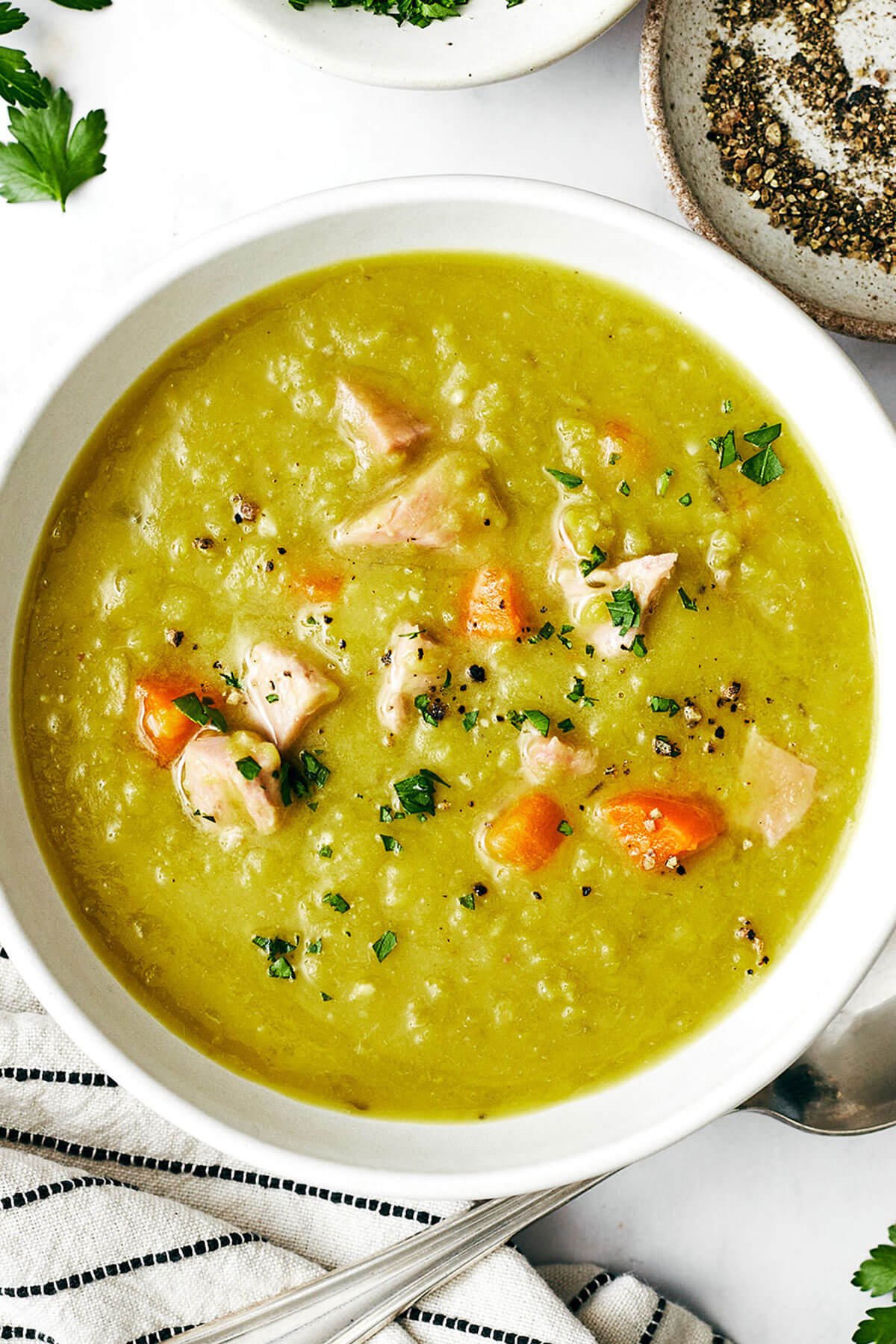 Amazing soup recipes highlighting split pea soup.