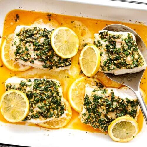 Garlic herb butter baked cod recipe.