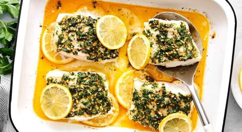 Garlic herb butter baked cod recipe.