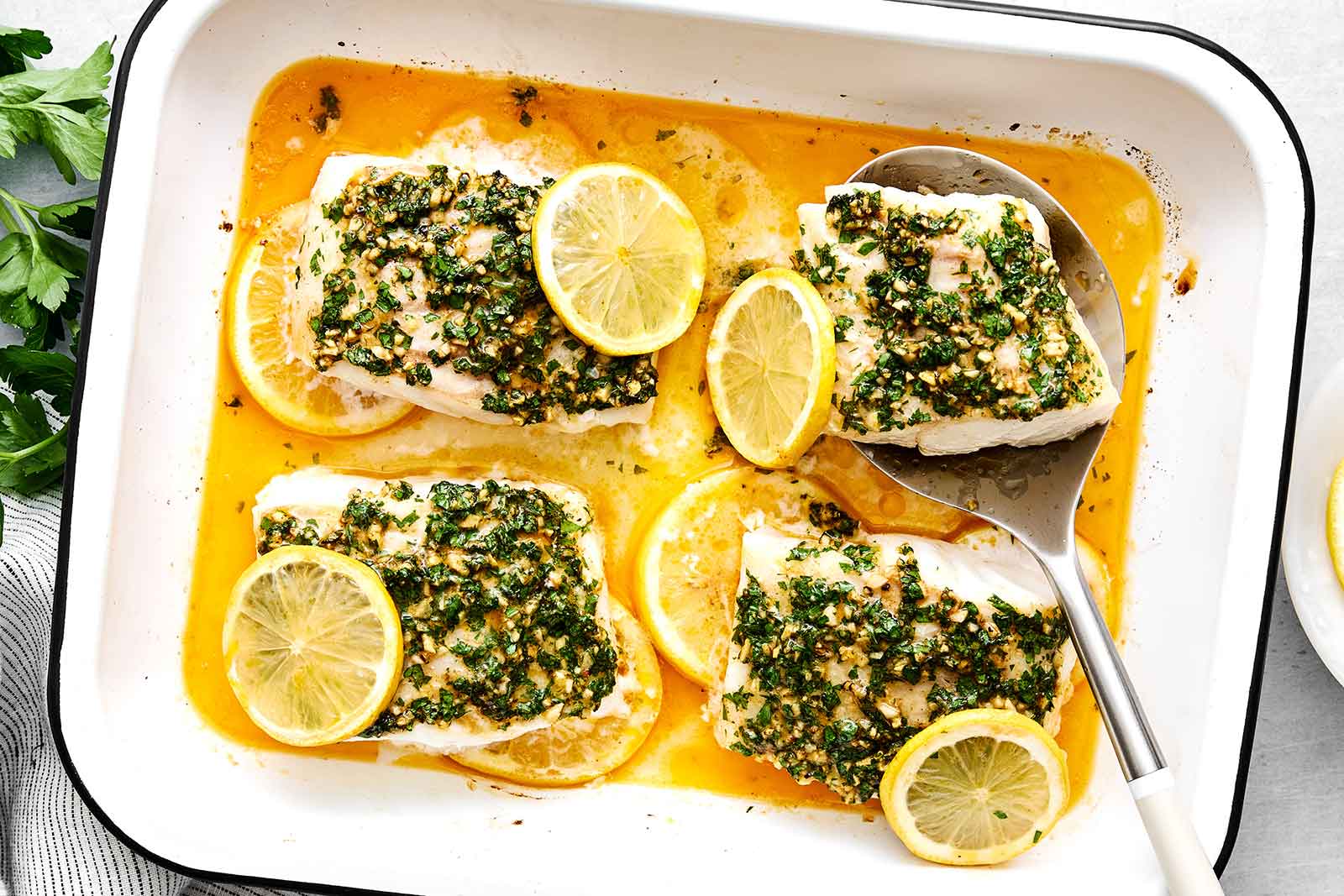 Garlic herb butter baked cod recipe.