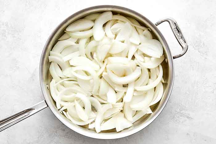 Step one of French onion dip: caramelize onions.