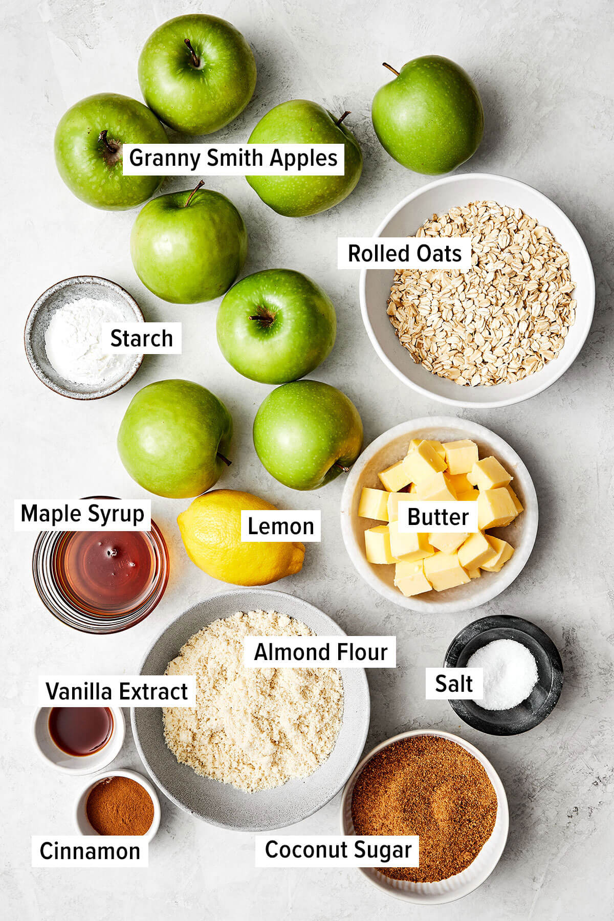 This apple crisp is the best holiday dessert with a sweet cinnamon apple filling and oat crumble topping — especially during Thanksgiving! Ingredients for apple crisp.