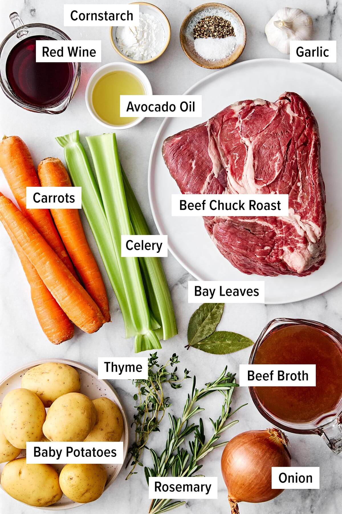 Ingredients for slow cooker pot roast.