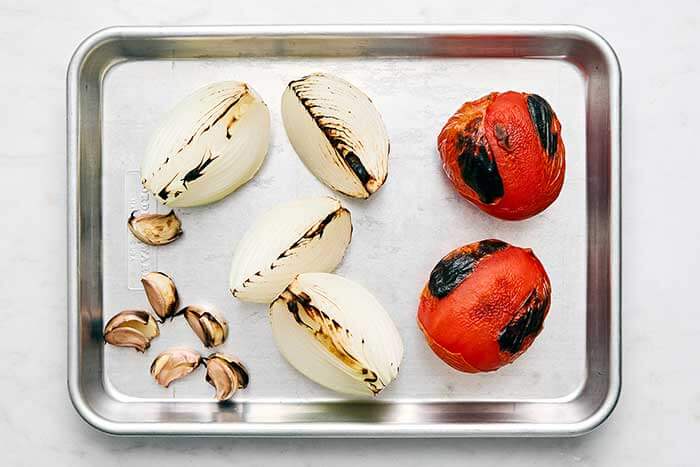 Roasting vegetables on a sheet pan.