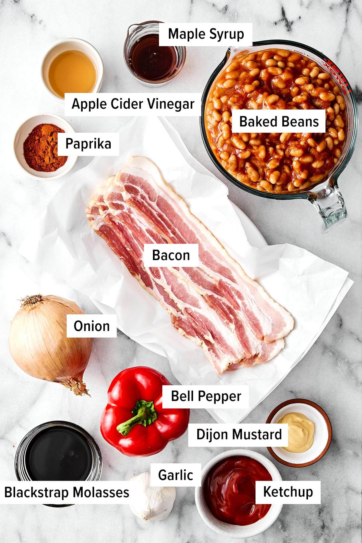 Ingredients for baked beans.