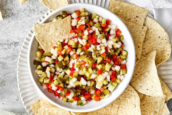 Tortilla chips and pickle de gallo.