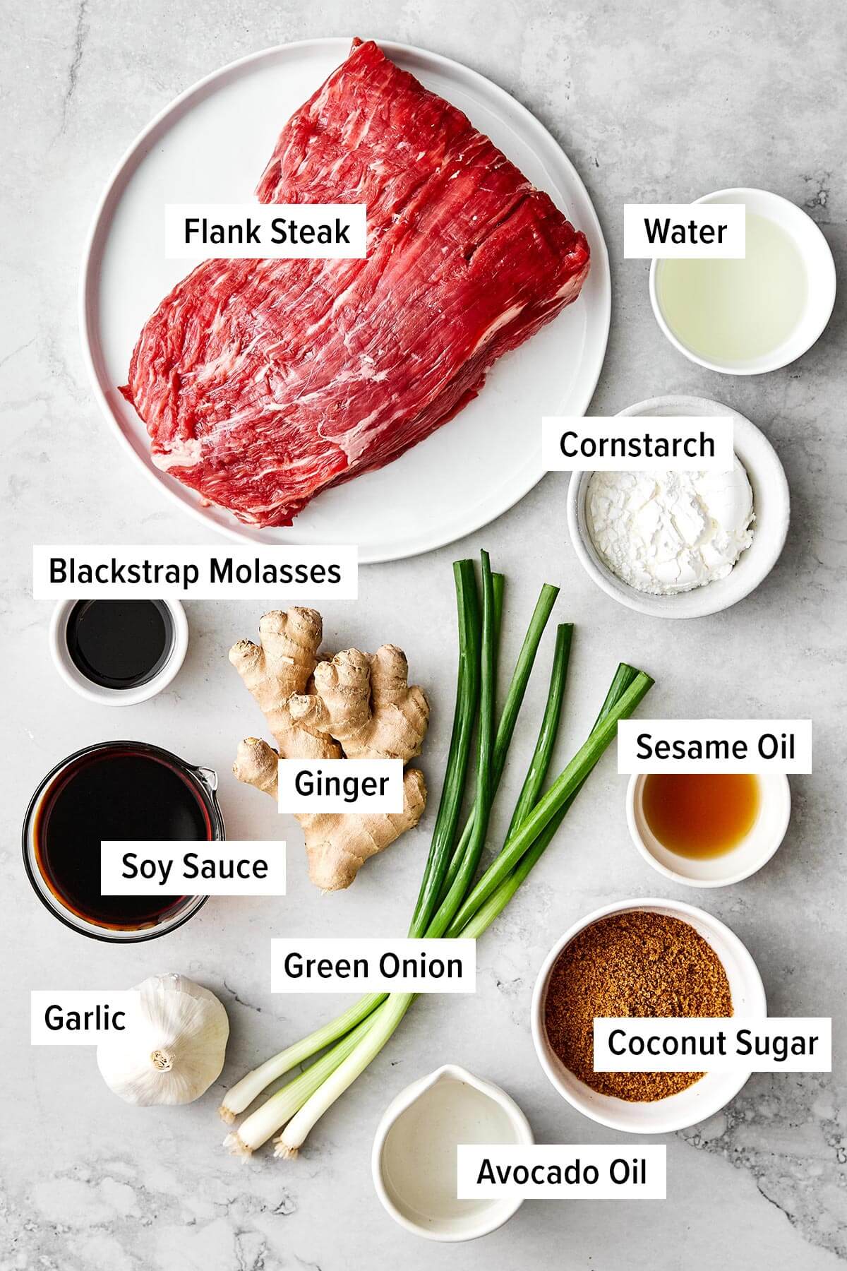 Ingredients for Mongolian beef.