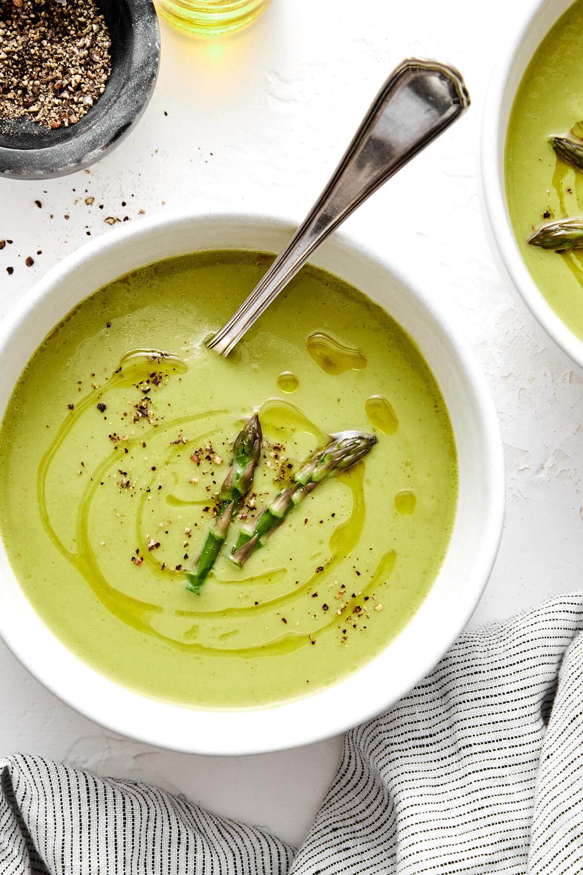 A bowl of asparagus soup.