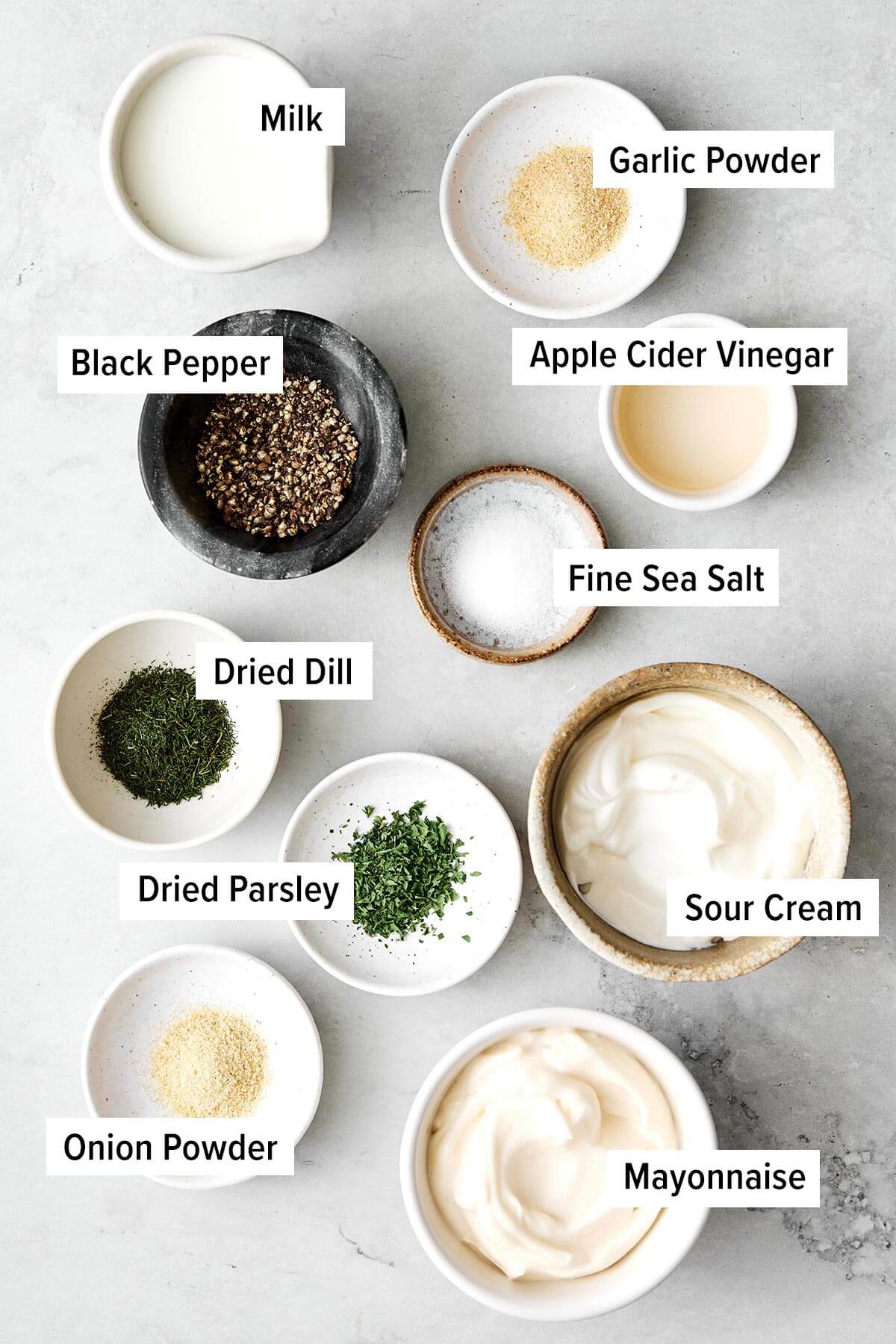 Ingredients for ranch dressing.