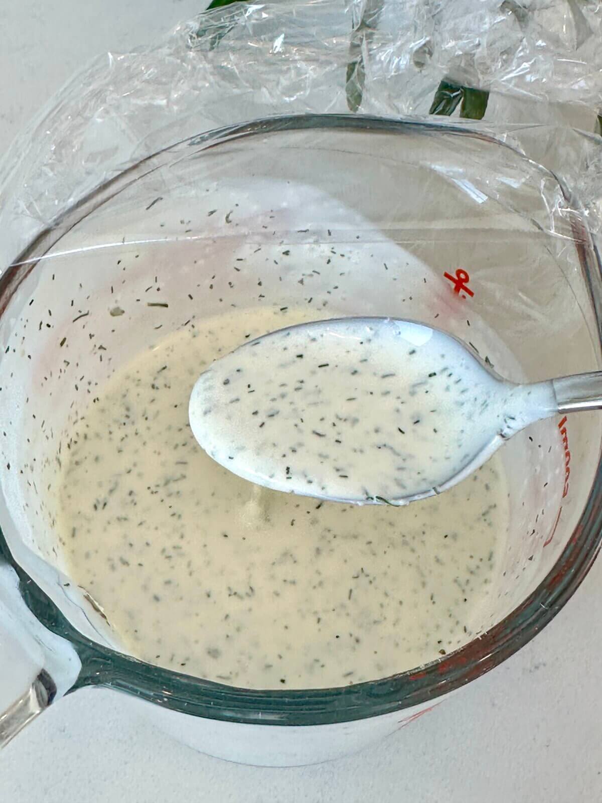 Recipe testing the ranch dressing.