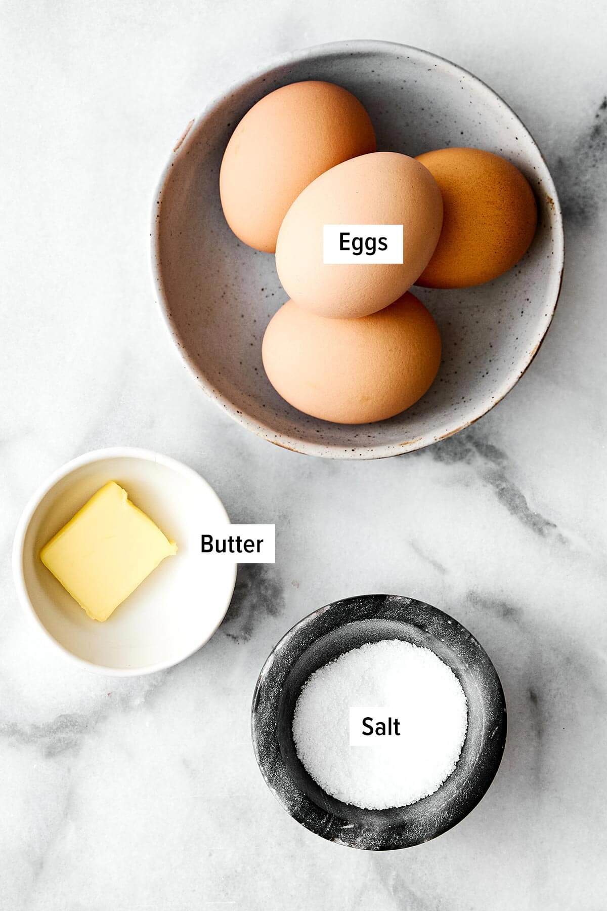 Learn how to make scrambled eggs with my easy, foolproof method! Your eggs will turn out silky and creamy every single time. Ingredients for scrambled eggs.